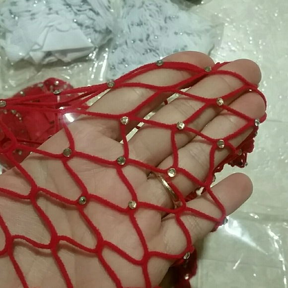 ⭐️⭐️RED CRYSTAL FISHNET STOCKINGS TIGHTS - Picture 4 of 6